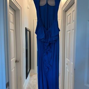 Jovani Blue Ruffled Backless Gown for Cocktail